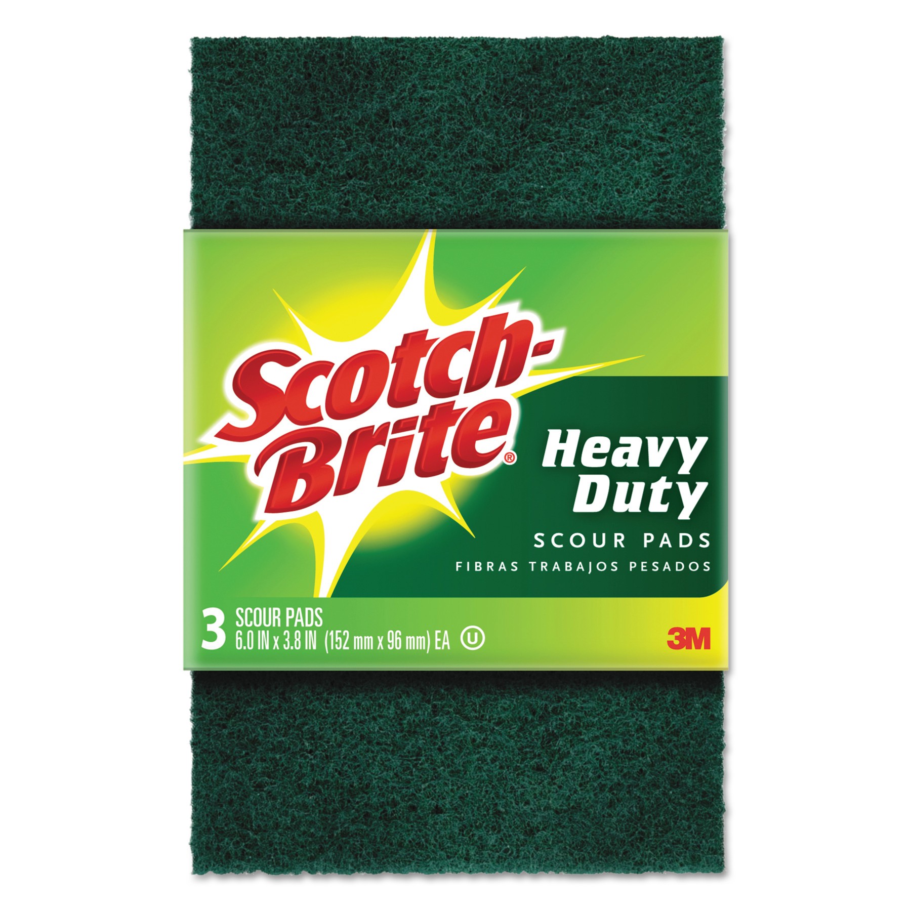 Heavy-Duty Scour Pad, 3.8w x 6"L, Green, 3/Pack, 10 Packs/Case