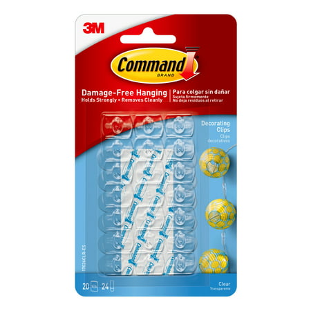 Clear Hooks and Strips, Plastic, Decorating Clips, 20 Clips and 24 Strips/Pack