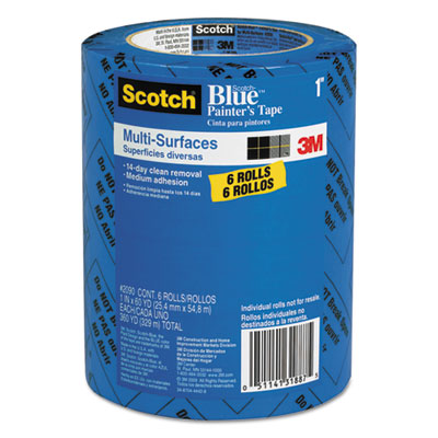 Painter's Tape, .94" x 60yds, 3" Core, Blue, 6/Pack