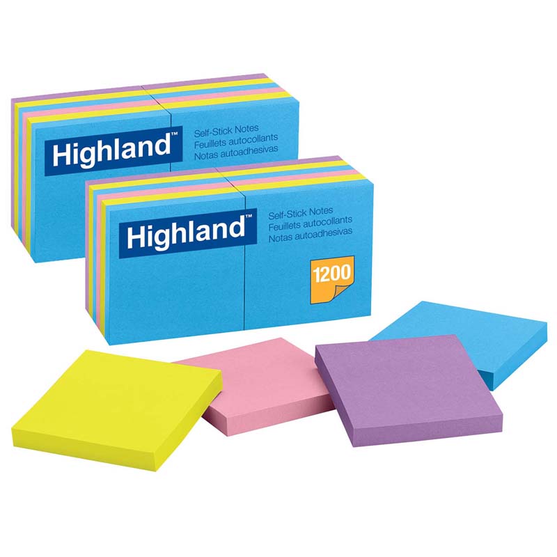 Self-Stick Removable Notes, 3" x 3", Assorted Colors, 12 Pads/Pack, 2 Packs