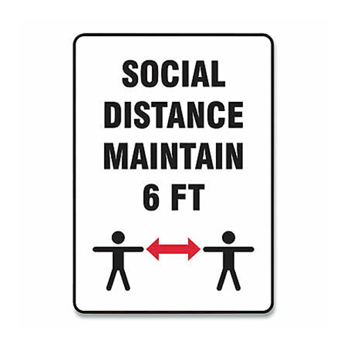 Social Distance Signs, Wall, 10 x 14, "Social Distance Maintain 6 ft", 2 Humans/Arrows, White, 10/Pack