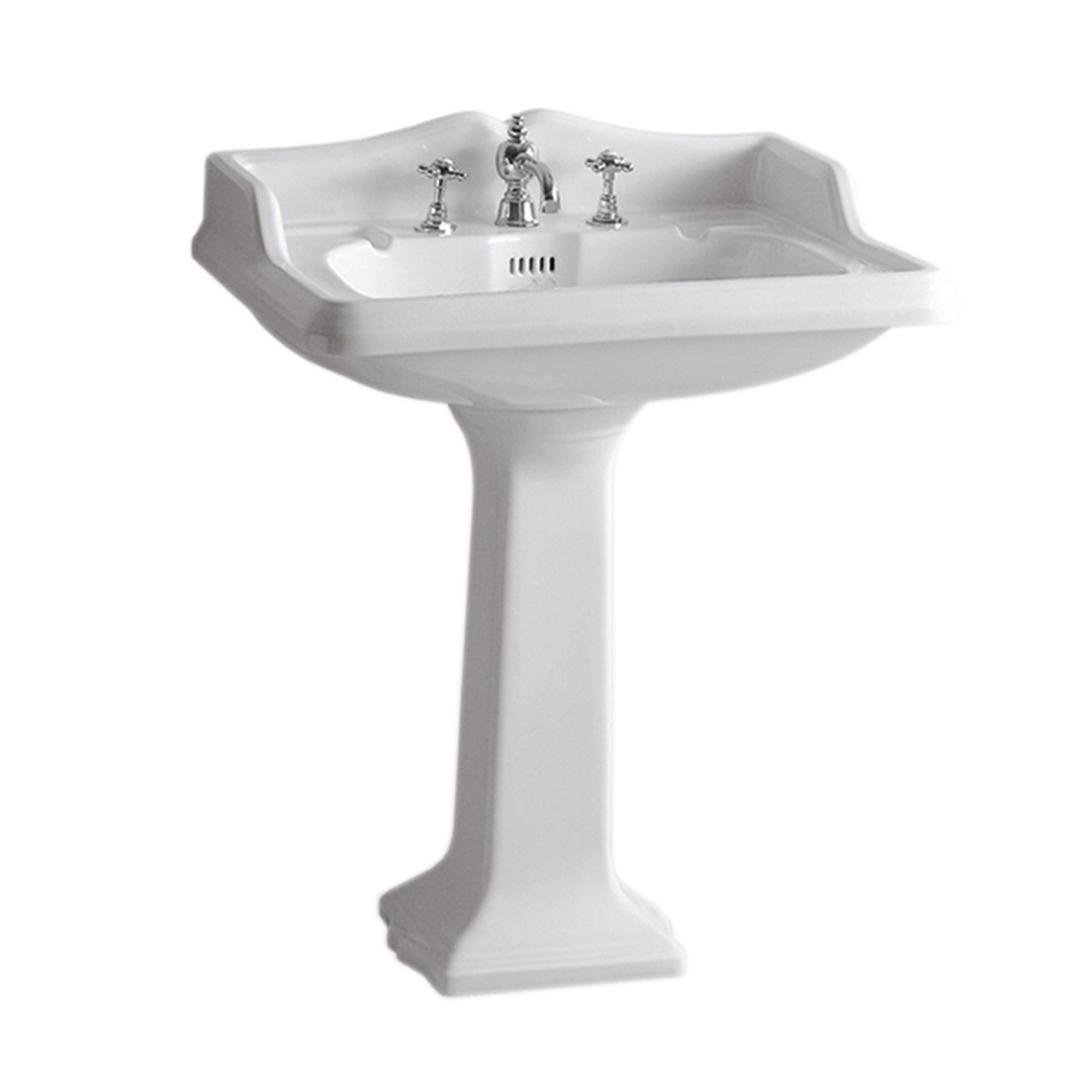 Isabella Collection Traditional Pedestal with an Integrated large Rectangular Bowl, Widespread Faucet Drilling, Backsplash, Dual