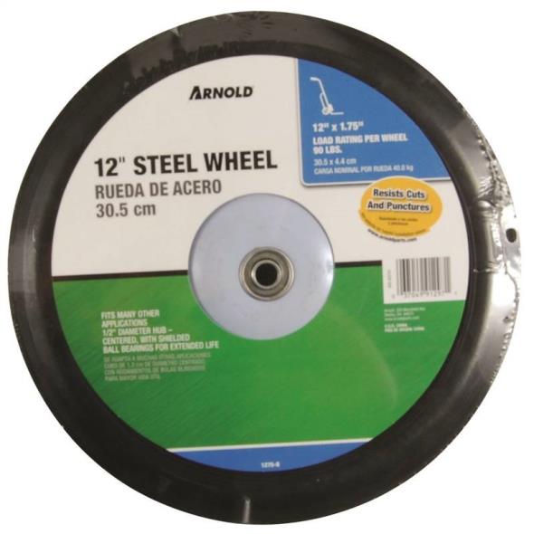 Arnold 1275-B Ribbed Semi-Pneumatic Diamond Tread Wheel, 12 X 1-3/4 in, 90 lb, 1/2 in Shaft, Steel