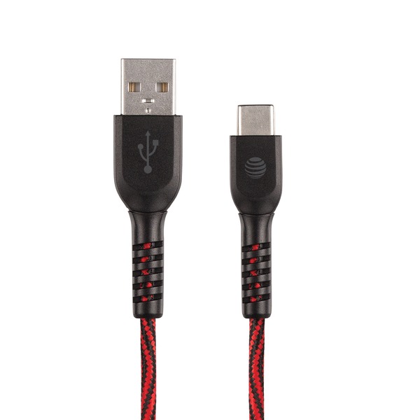 AT&T TCB10-RED 10-Foot Charge and Sync USB to Type-C Cable (Red)