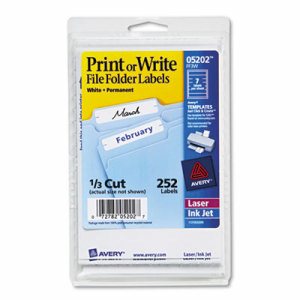 Print or Write File Folder Labels, 11/16 x 3 7/16, White, 252/Pack