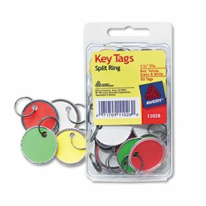 Card Stock Metal Rim Key Tags, 1 1/4 dia, Assorted Colors, 50/Pack