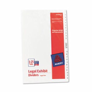 Avery-Style Legal Exhibit Side Tab Divider, Title: 1-25, 14 x 8 1/2, White