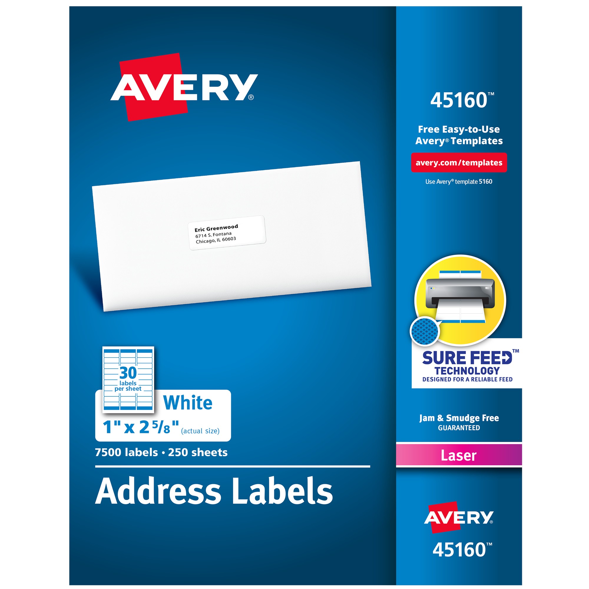 Address Labels for Laser Printers, 1 x 2 5/8, White, 7500/Box
