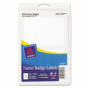 Printable Self-Adhesive Name Badges, 2-11/32 x 3-3/8, White, 100/Pack