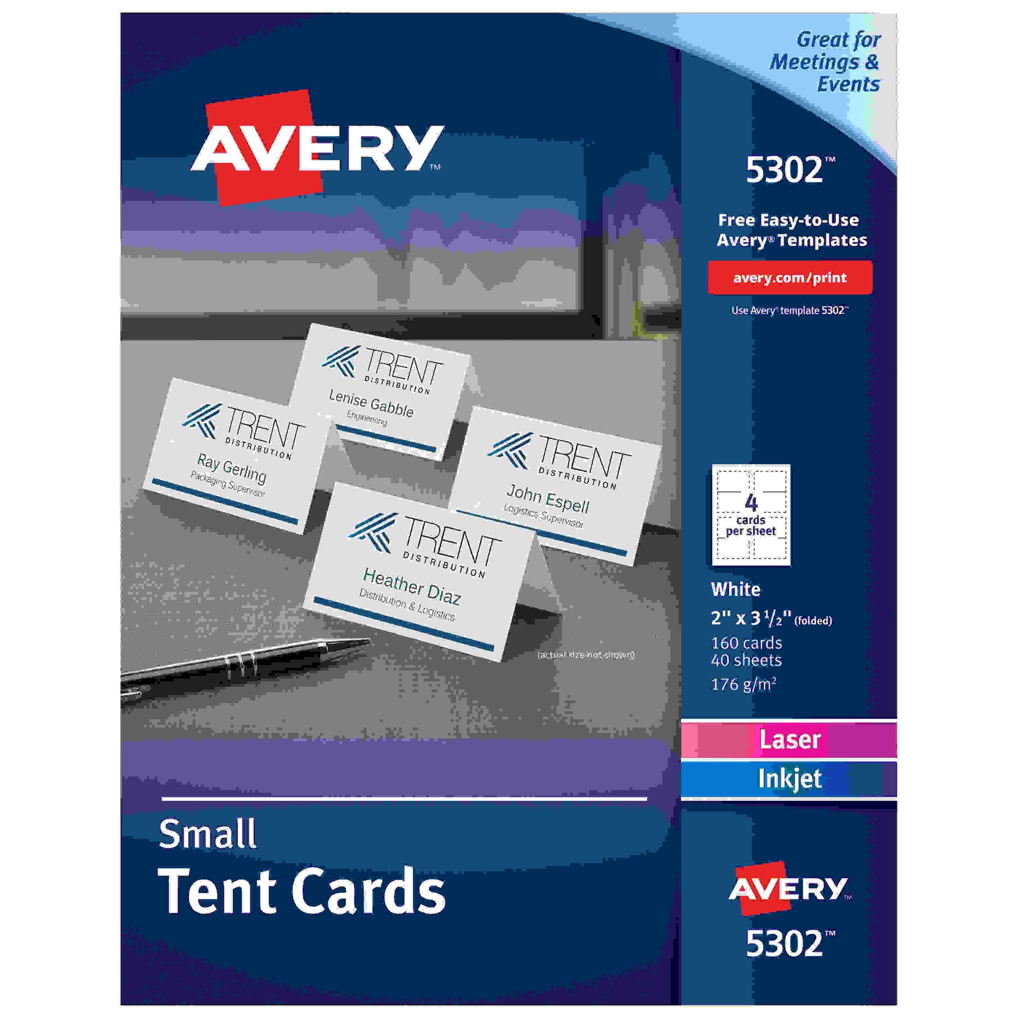 Small Tent Card, White, 2 x 3 1/2, 4 Cards/Sheet, 160/Box