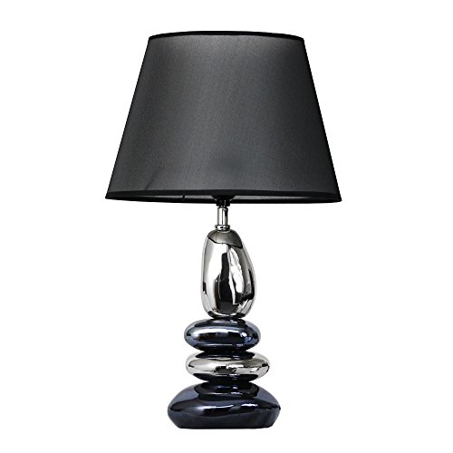 Elegant Designs Stacked Chrome and Metallic Blue Stones Ceramic Table Lamp