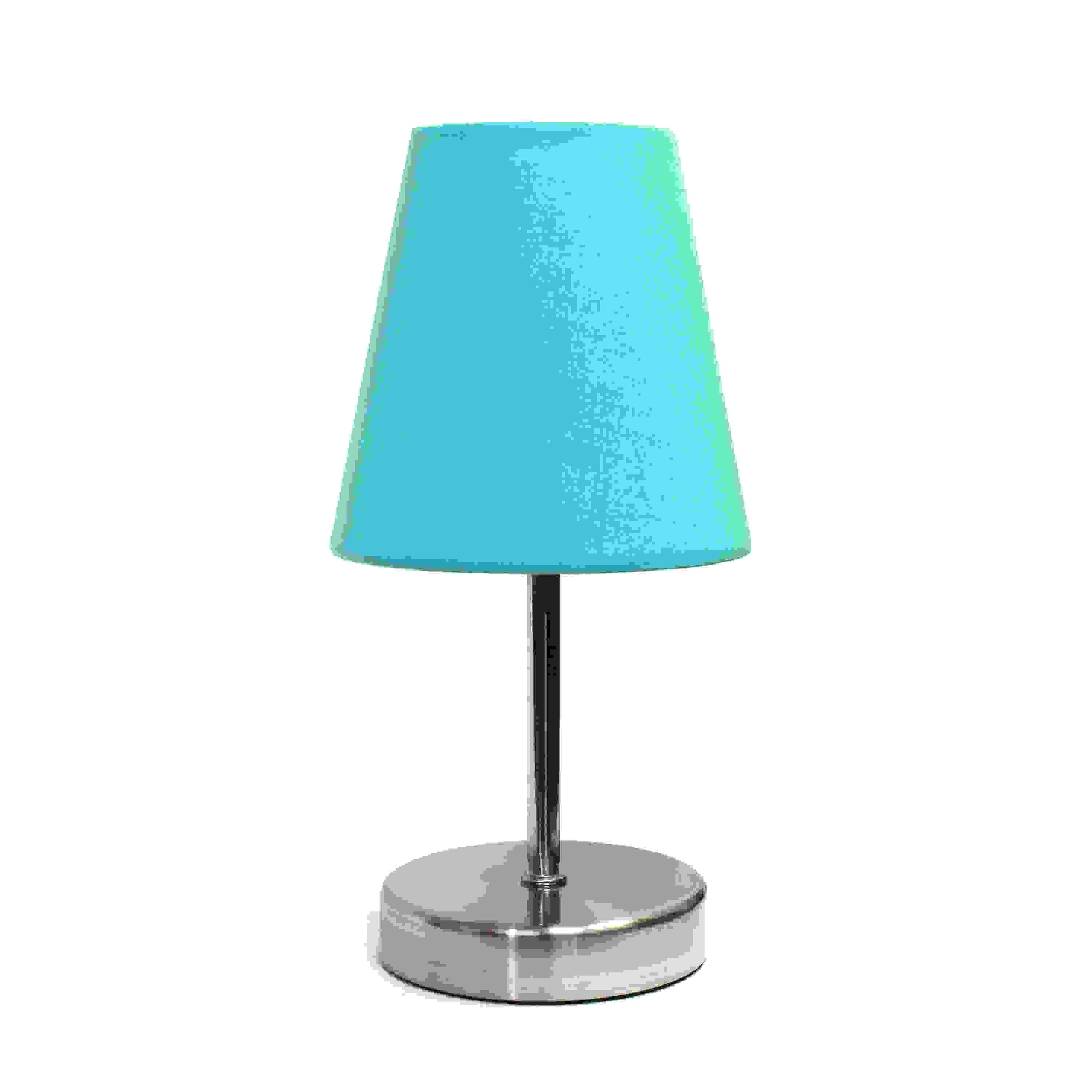 Simple Designs Sand Nickel Mini Basic Table Lamp with Fabric Shade, Blue