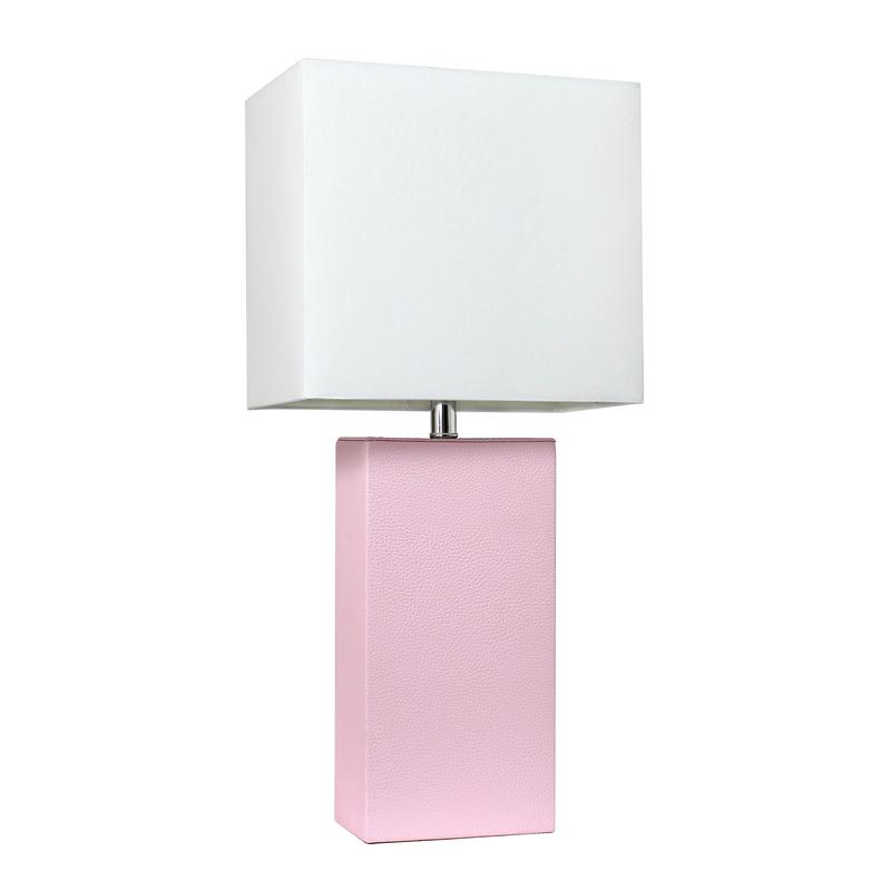 Elegant Designs Modern Leather Table Lamp with White Fabric Shade, Blush Pink
