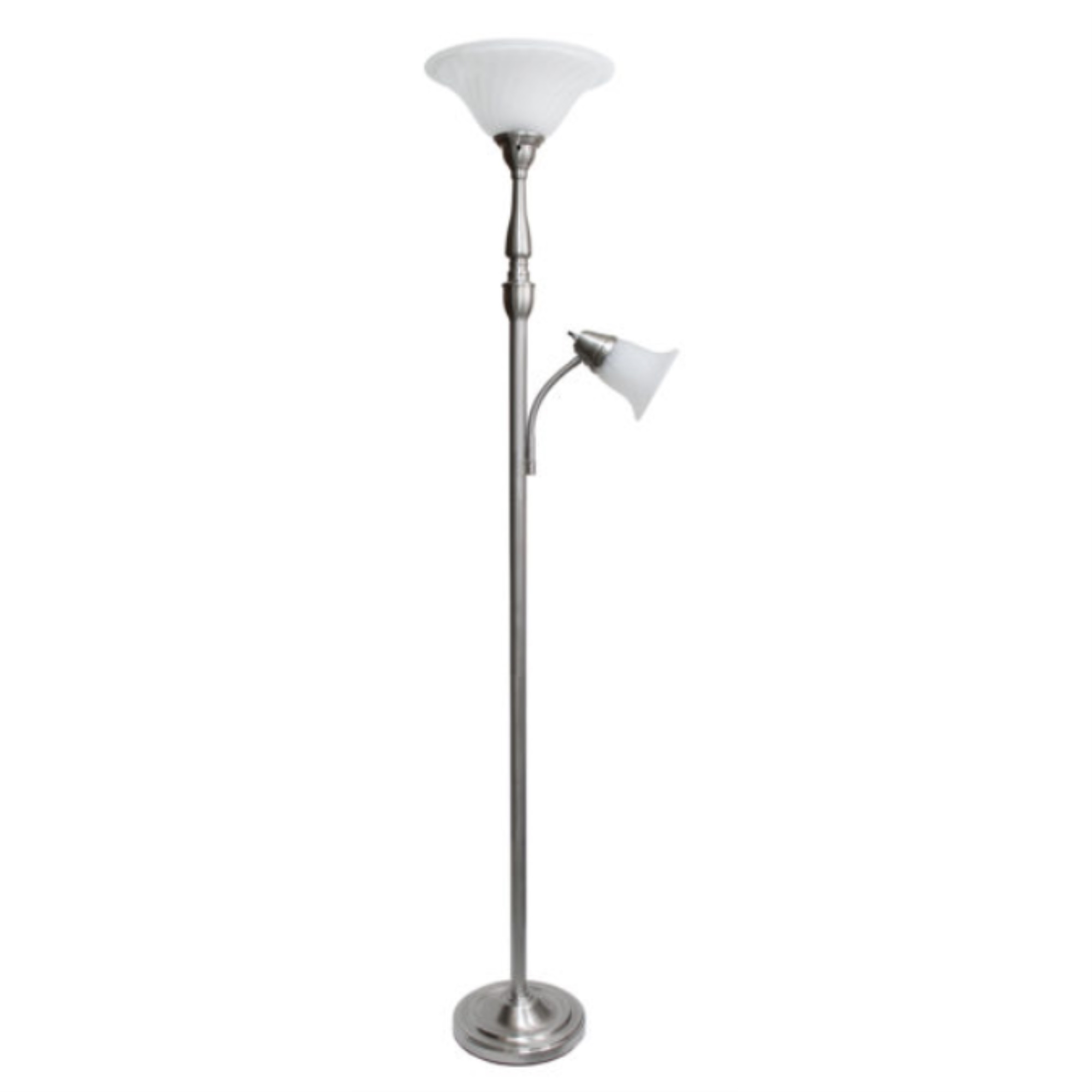 Elegant Designs 2 Light Mother Daughter Floor Lamp with White Marble Glass, Brushed Nickel