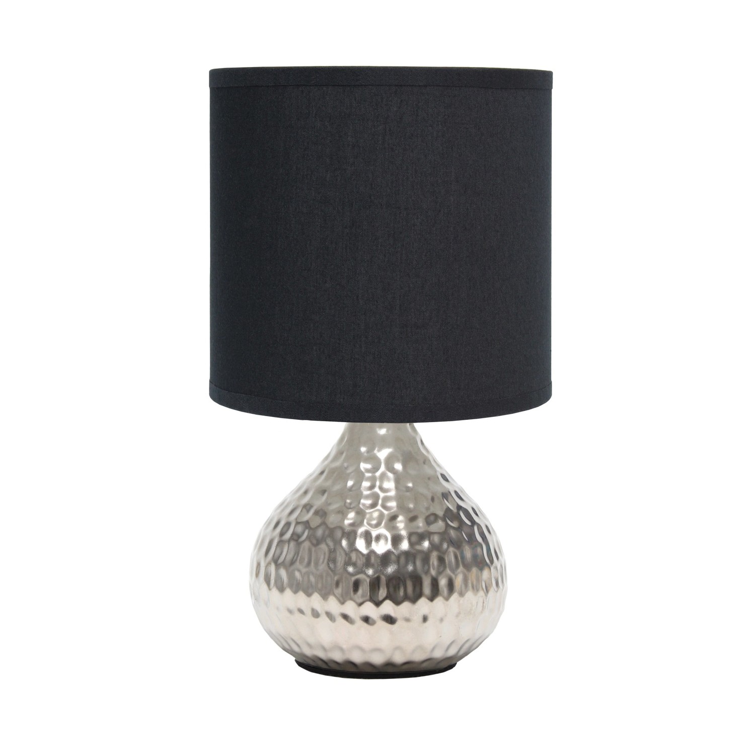 Simple Designs Hammered Silver Drip Mini Table Lamp, Black