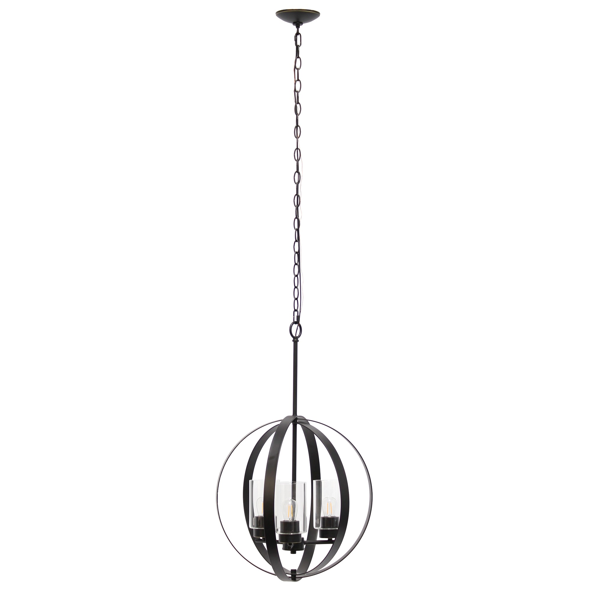 Lalia Home 3-Light 18" Adjustable Industrial Globe Hanging Metal and Clear Glass Ceiling Pendant, Restoration Bronze
