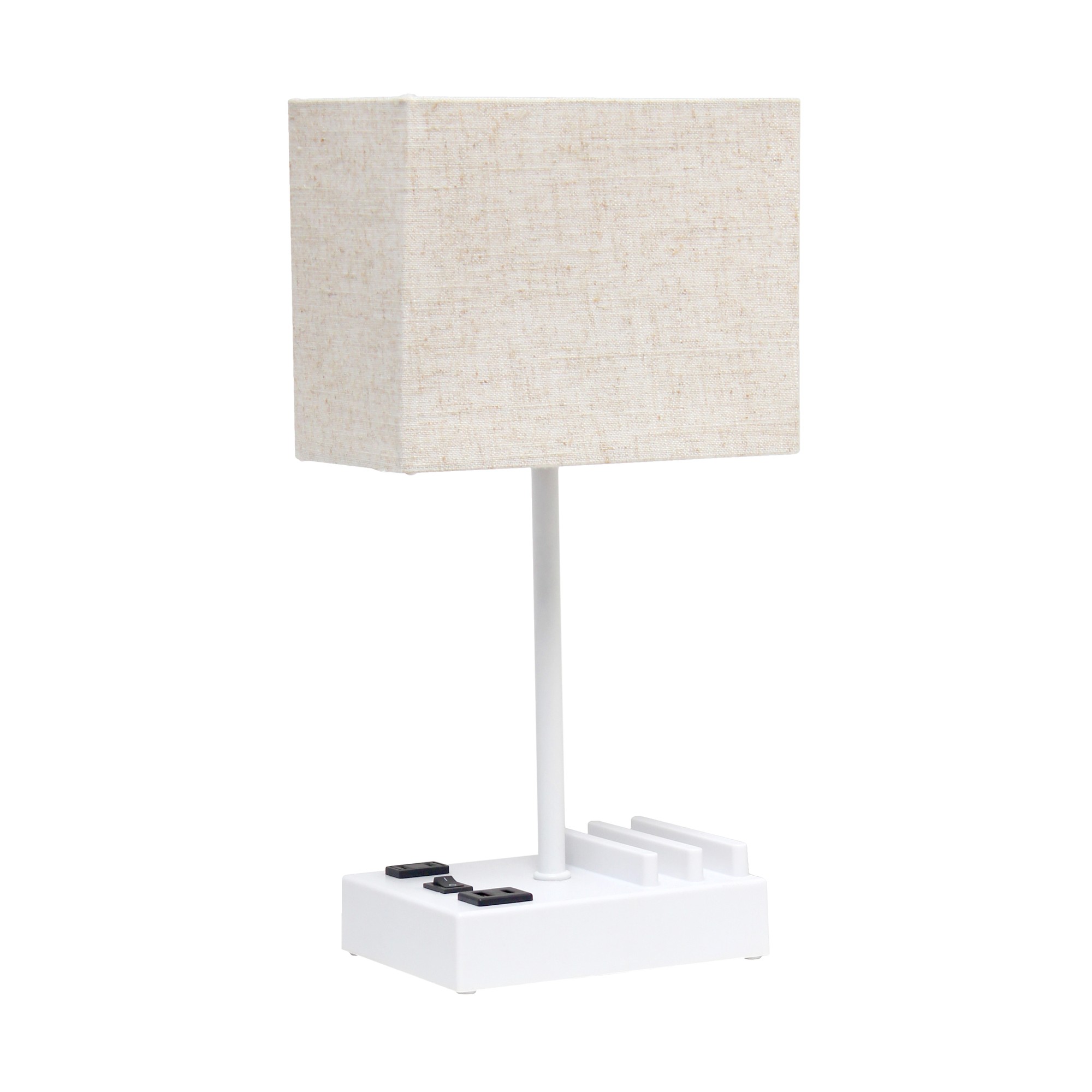 15.3" Table Lamp 2 USB Ports, Charging Outlet, Wht
