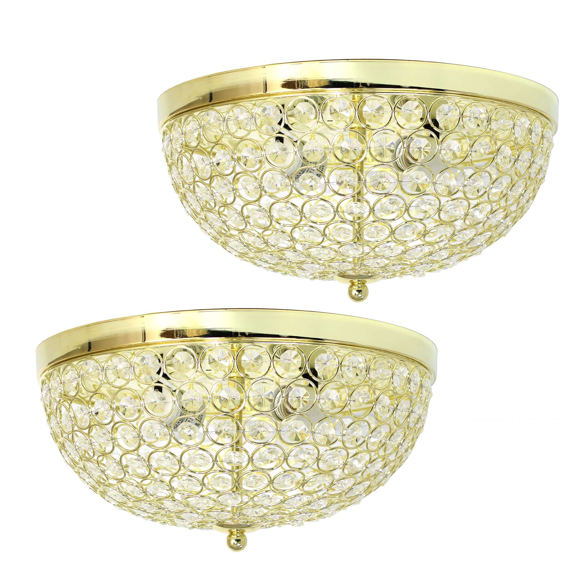 Elegant Designs 2 Light Elipse Crystal Flush Mount Ceiling Light 2 Pack, Gold