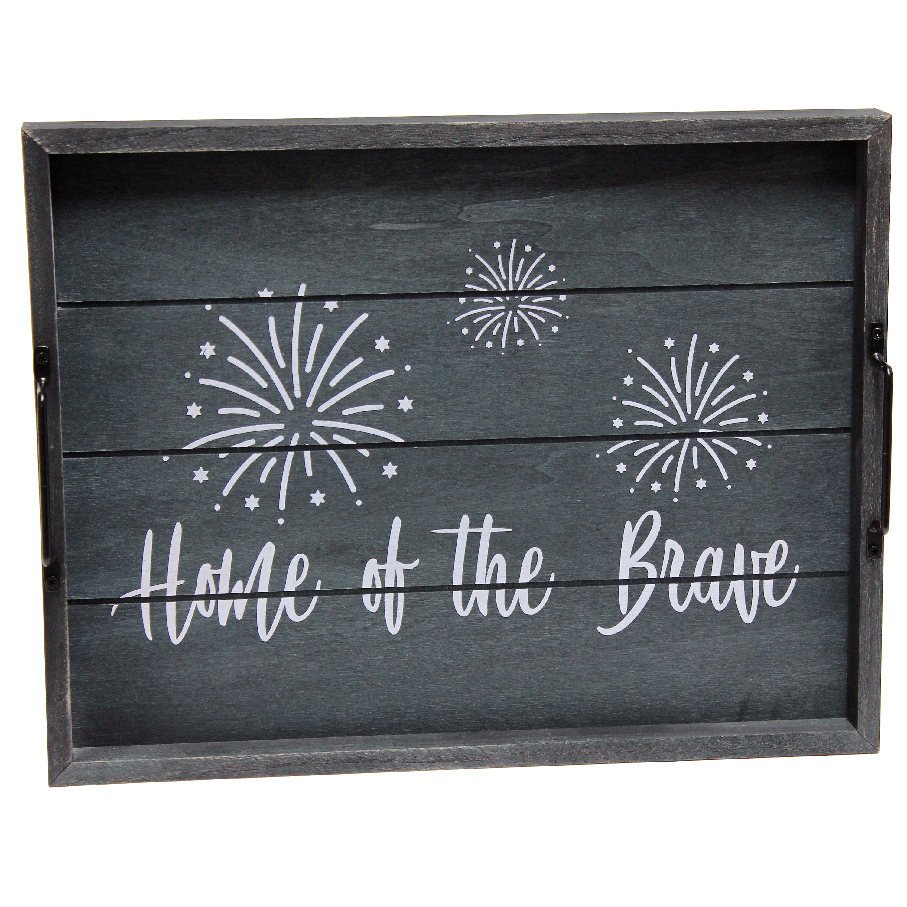 Elegant Designs Decorative Wood Serving Tray w/ Handles, 15.50" x 12", "Home of the Brave"