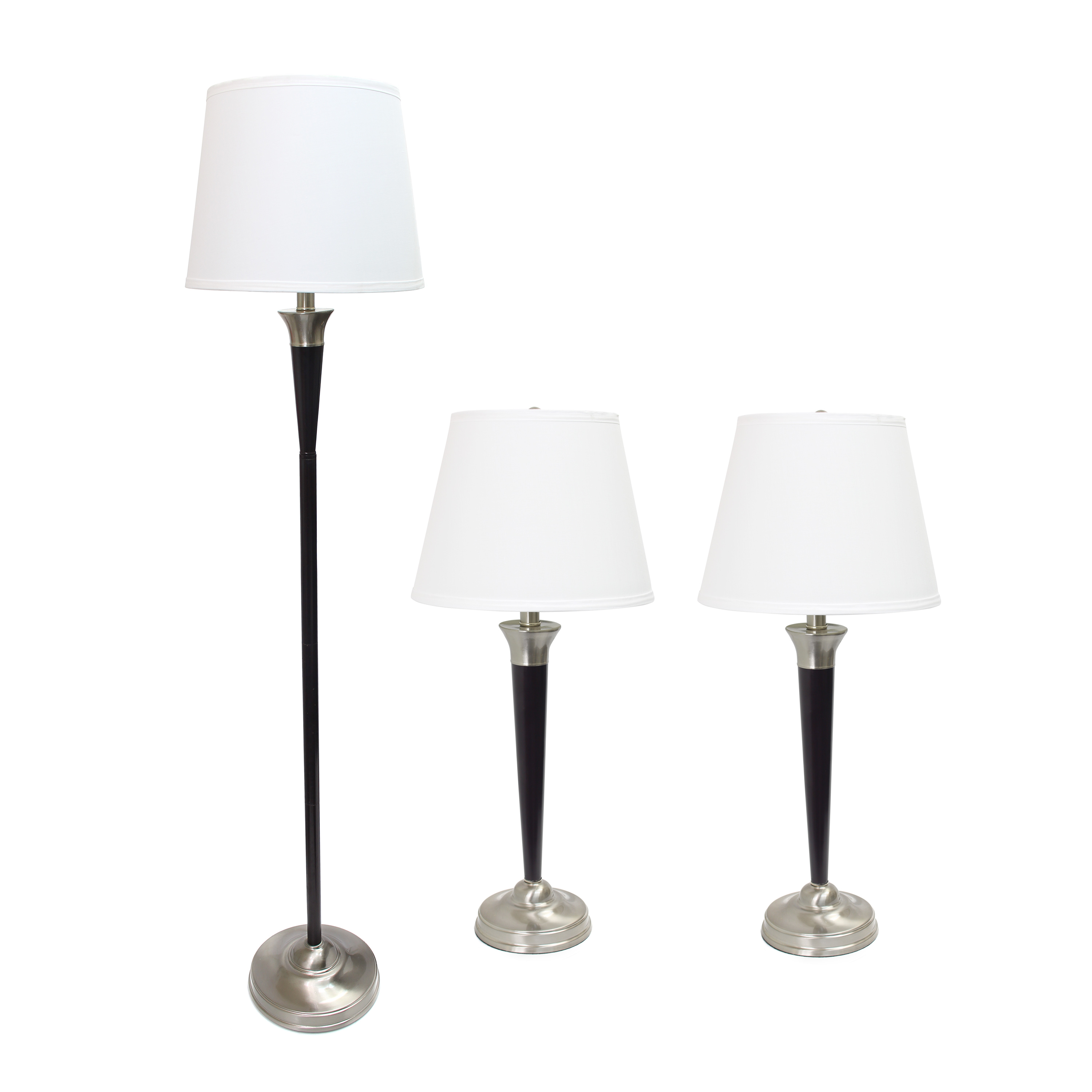 Elegant Designs Malbec Black and Brushed Nickel 3 Pack Lamp Set (2 Table Lamps, 1 Floor Lamp)