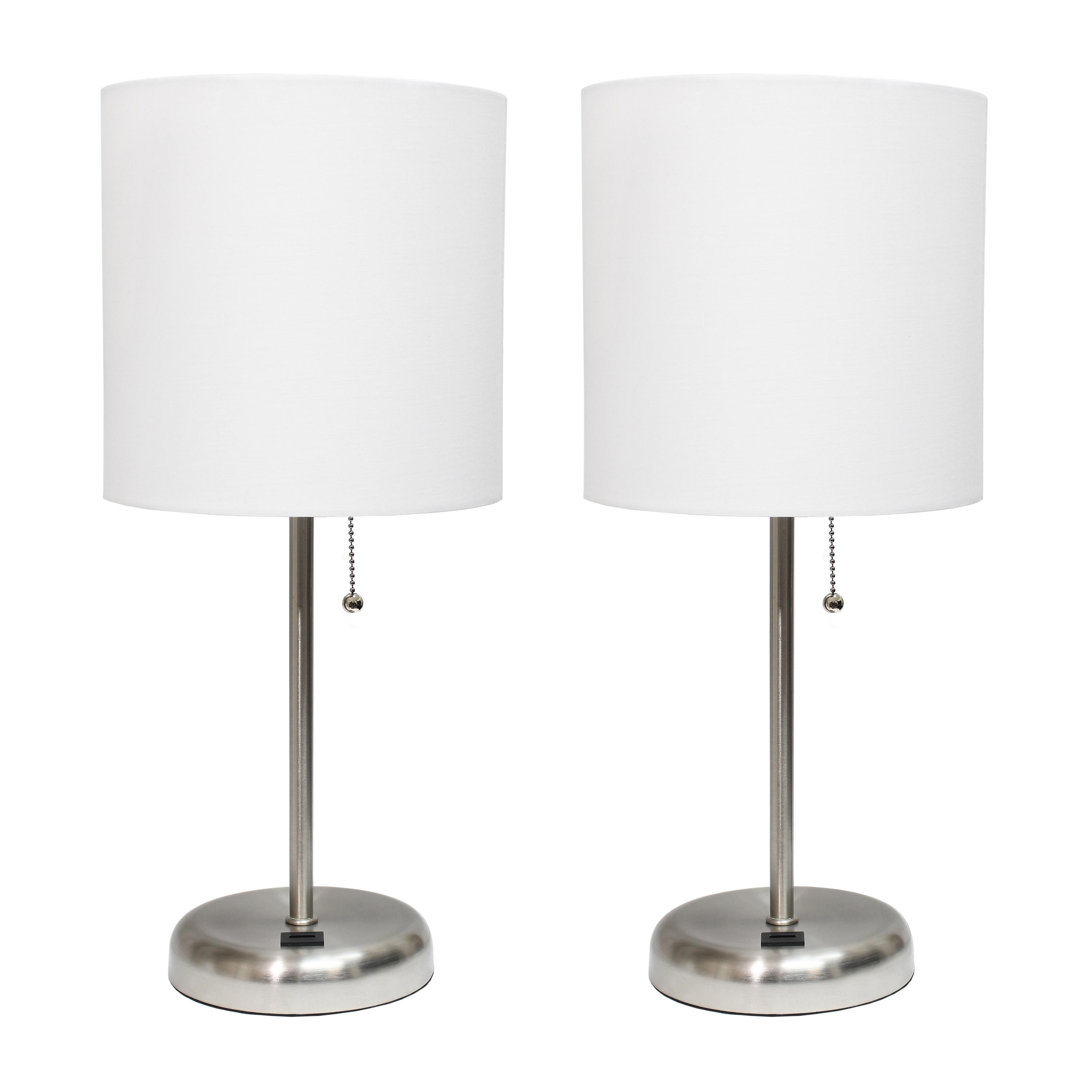 LimeLights Stick Lamp with USB charging port and Fabric Shade 2 Pack Set, White