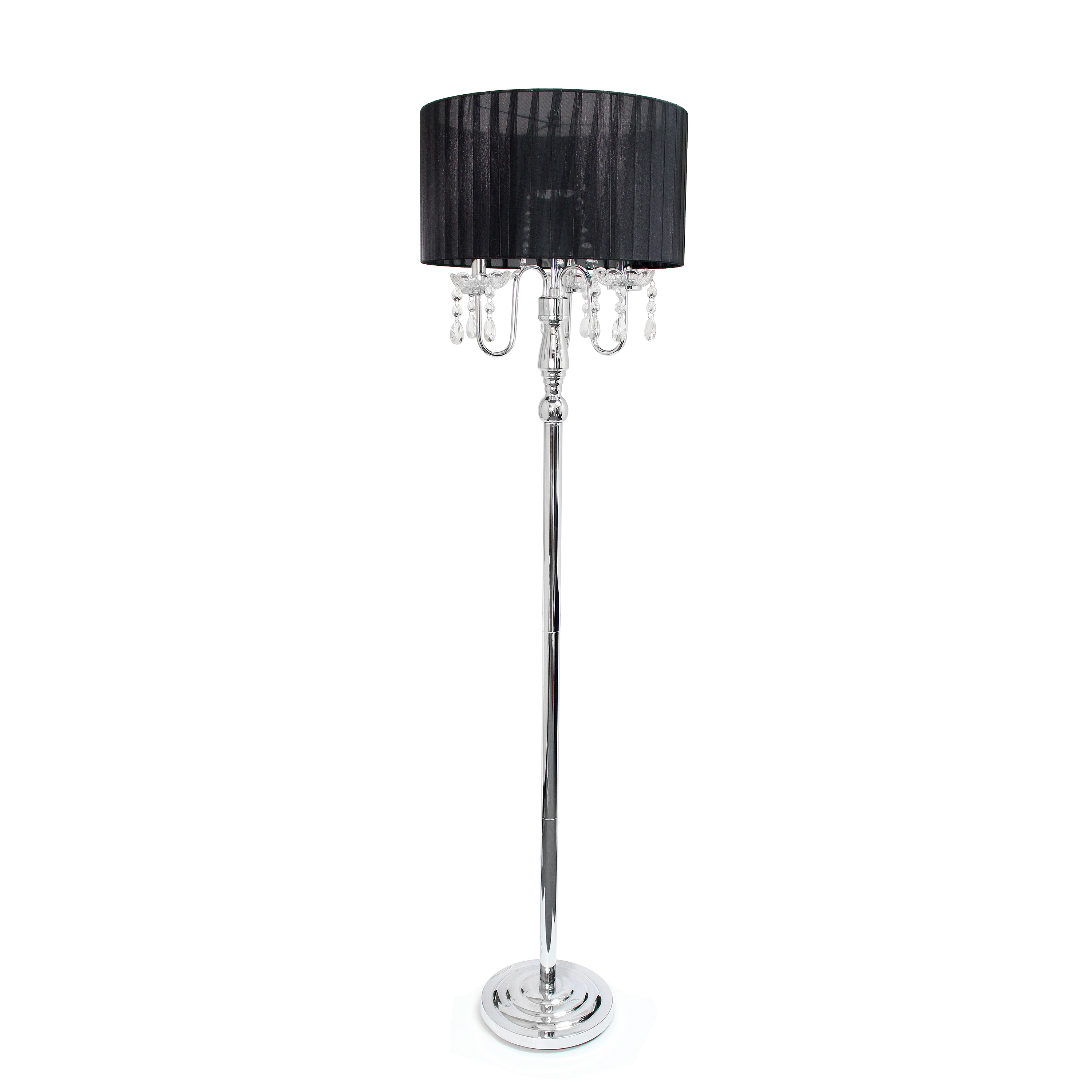 Elegant Designs Trendy Sheer Black Shade Floor Lamp with Hanging Crystals