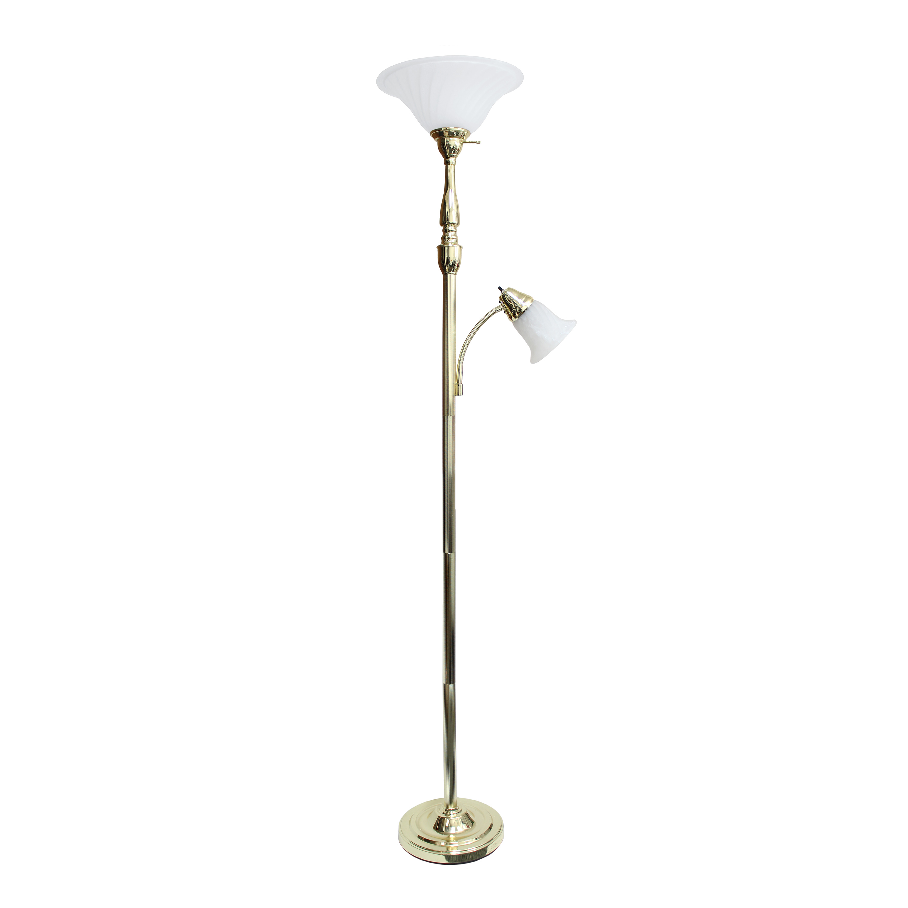 Lalia Home Torchiere Floor Lamp with Reading Light and Marble Glass Shades, Gold