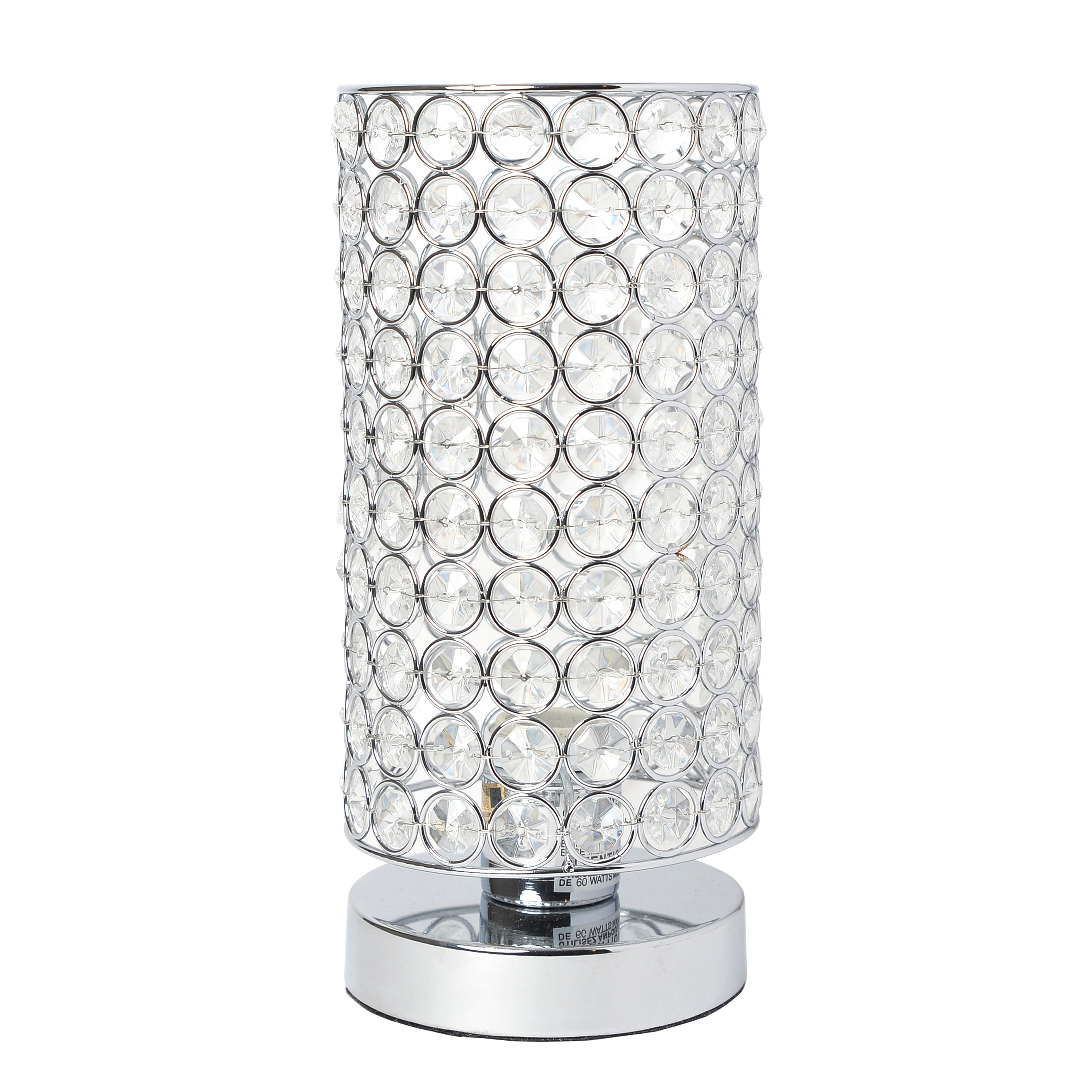 Elegant Designs Elipse Crystal Bedside Nightstand Cylindrical Uplight Table Lamp, Chrome