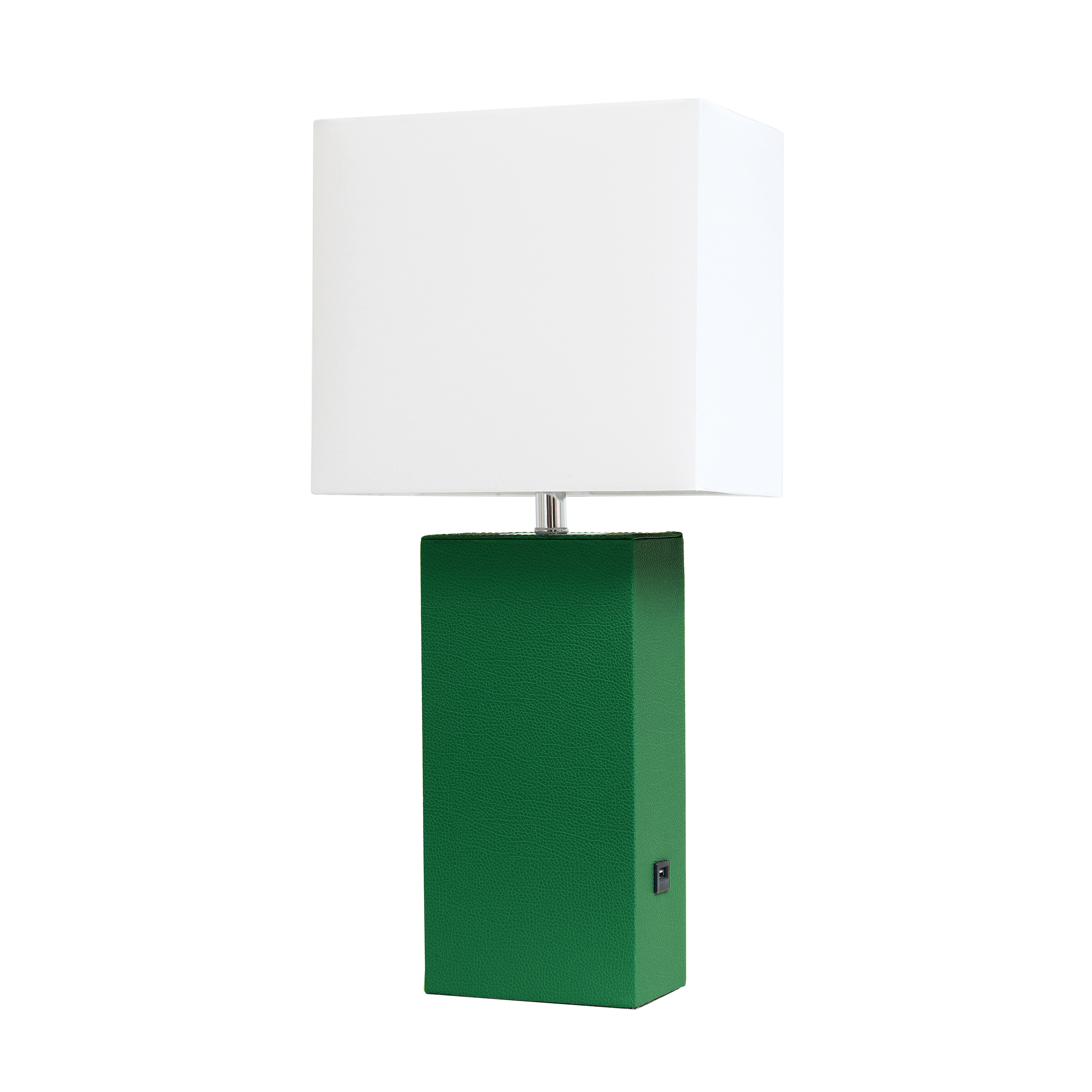 Elegant Designs Modern Leather Table Lamp with USB and White Fabric Shade