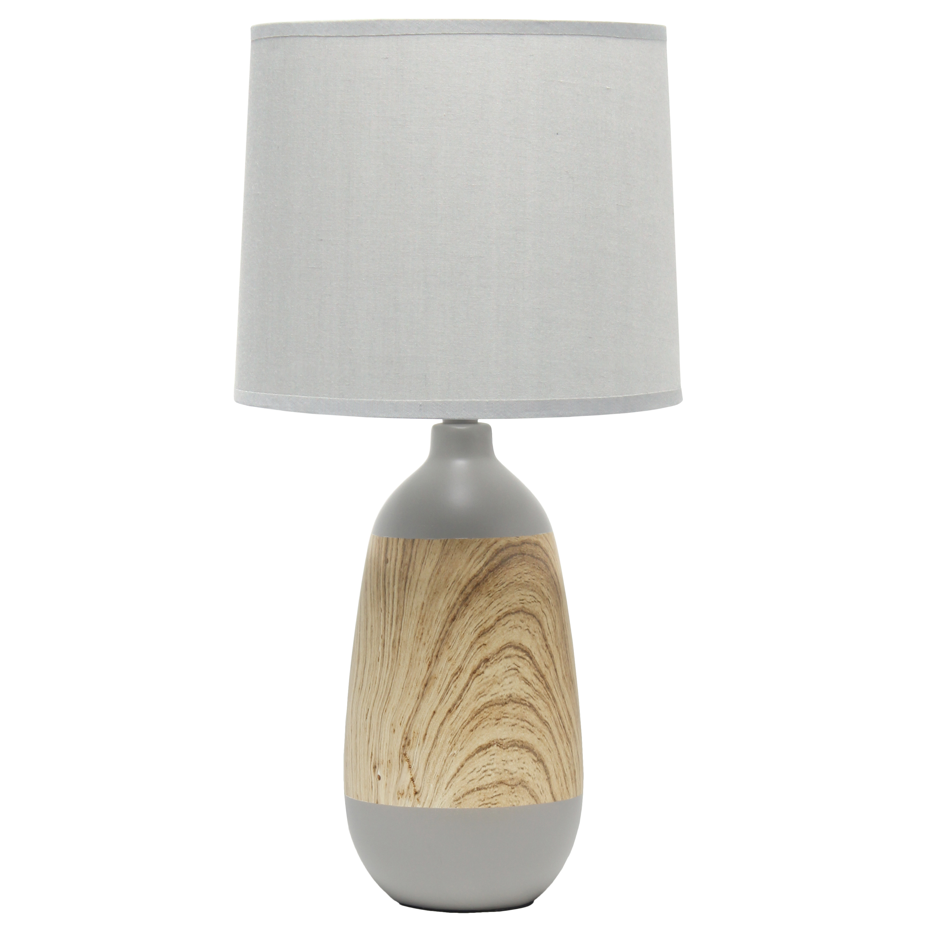 Simple Designs Ceramic Oblong Table Lamp, Light Wood and Gray
