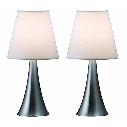 Simple Designs Two Pack Mini Touch Table Lamp Set with White Shades