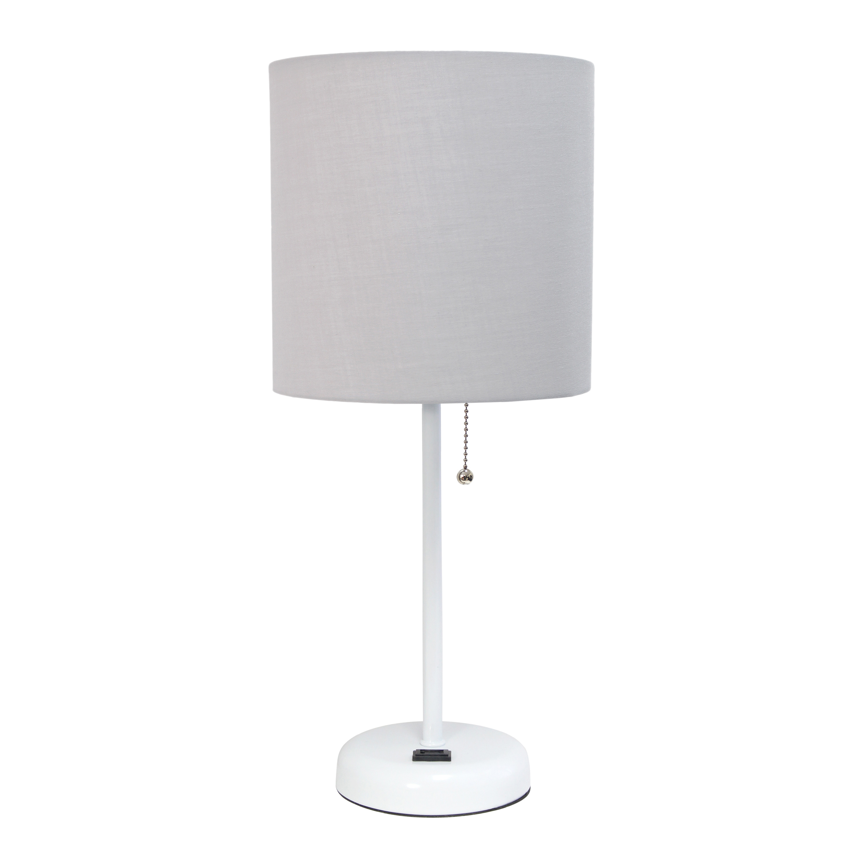 LimeLights White Stick Lamp with Charging Outlet and Fabric Shade, Gray