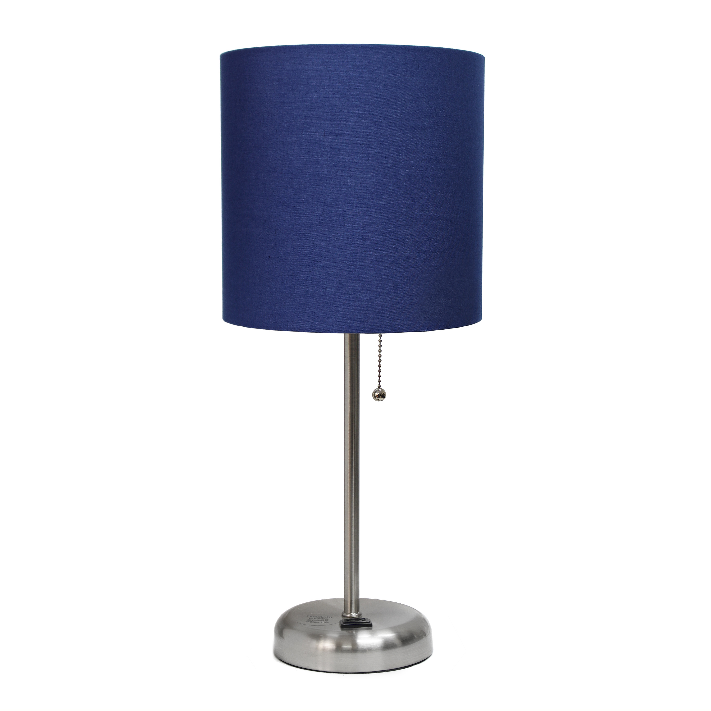 LimeLights Stick Lamp with Charging Outlet and Fabric Shade, Navy