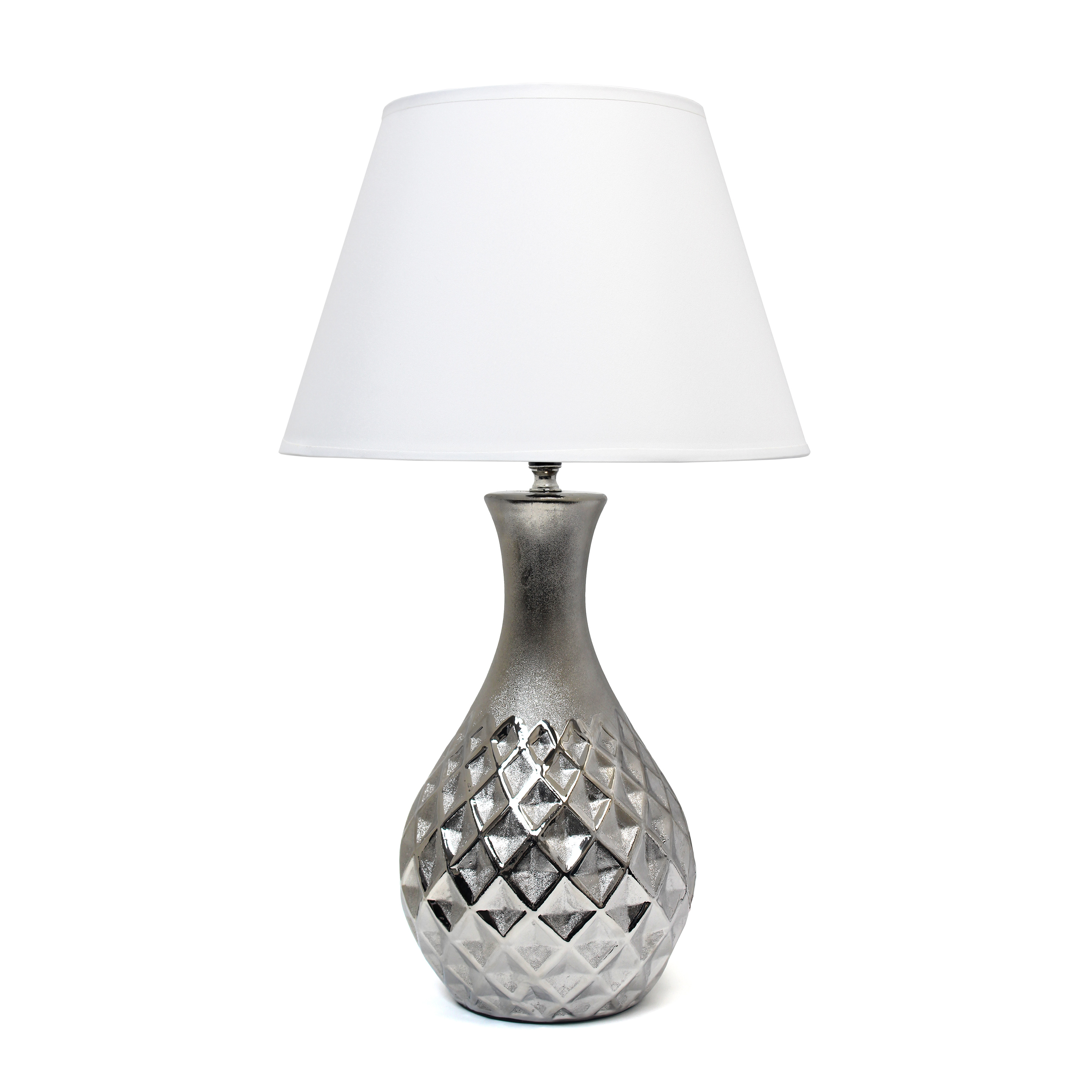 Elegant Designs Juliet Ceramic Table Lamp with Metallic Silver Base and White Fabric Shade