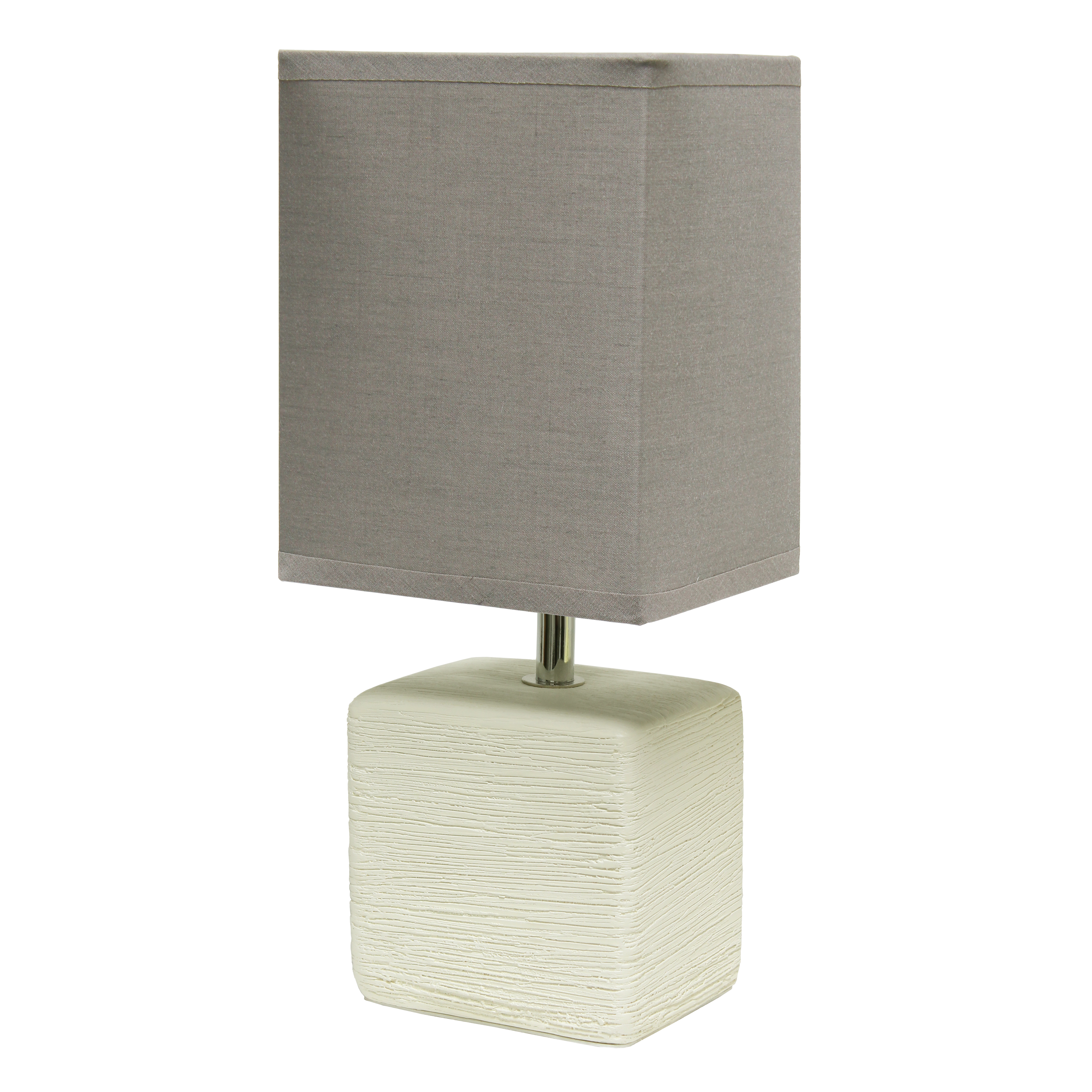 Simple Designs Petite Faux Stone Table Lamp with Fabric Shade, OffWhite with Gray Shade