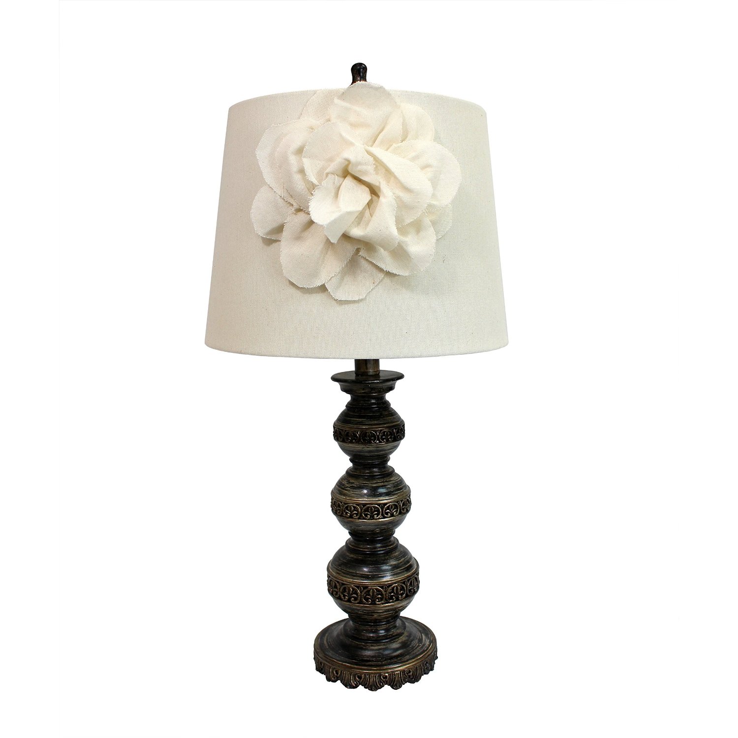 Elegant Designs Aged Bronze Stacked Ball Lamp with Couture Linen Flower Shade