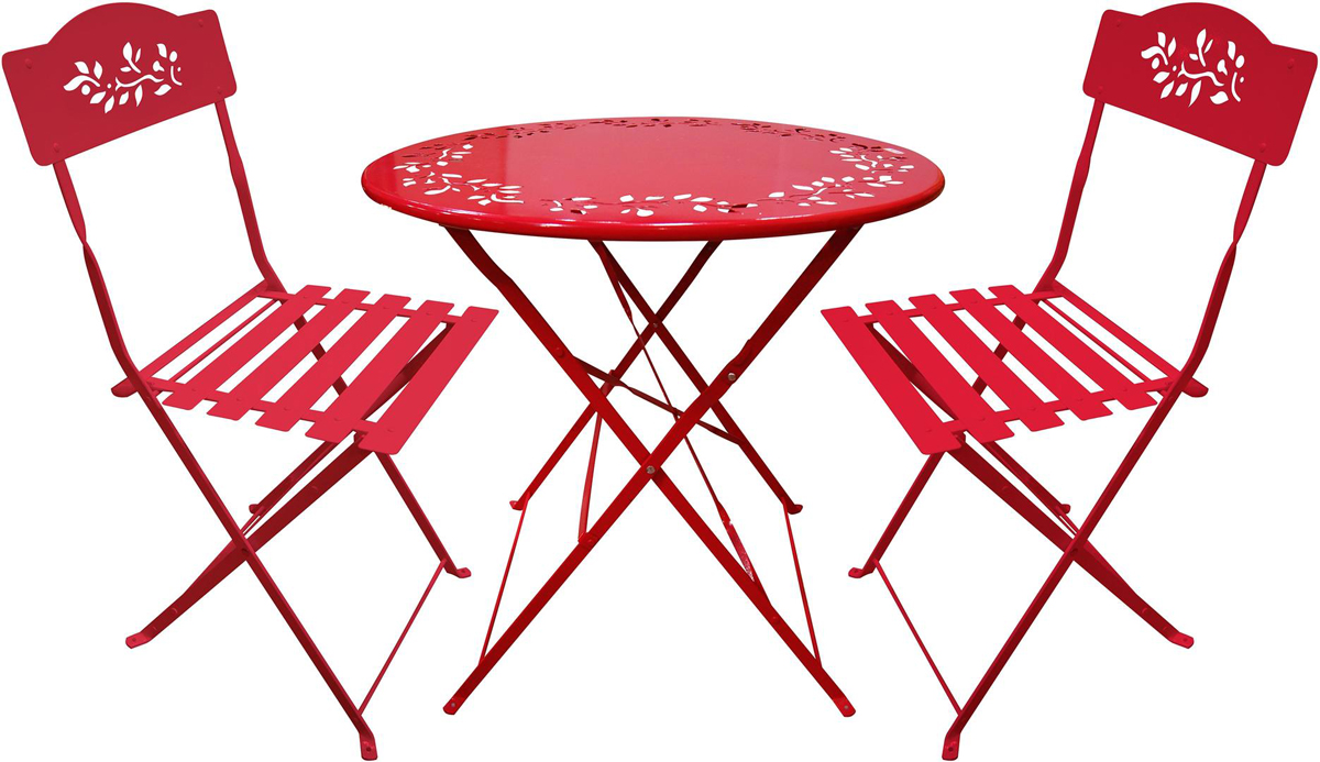 Metal Bistro Set with Two Chairs - Red