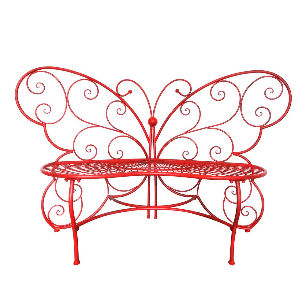 Red Butterfly Metal Bench
