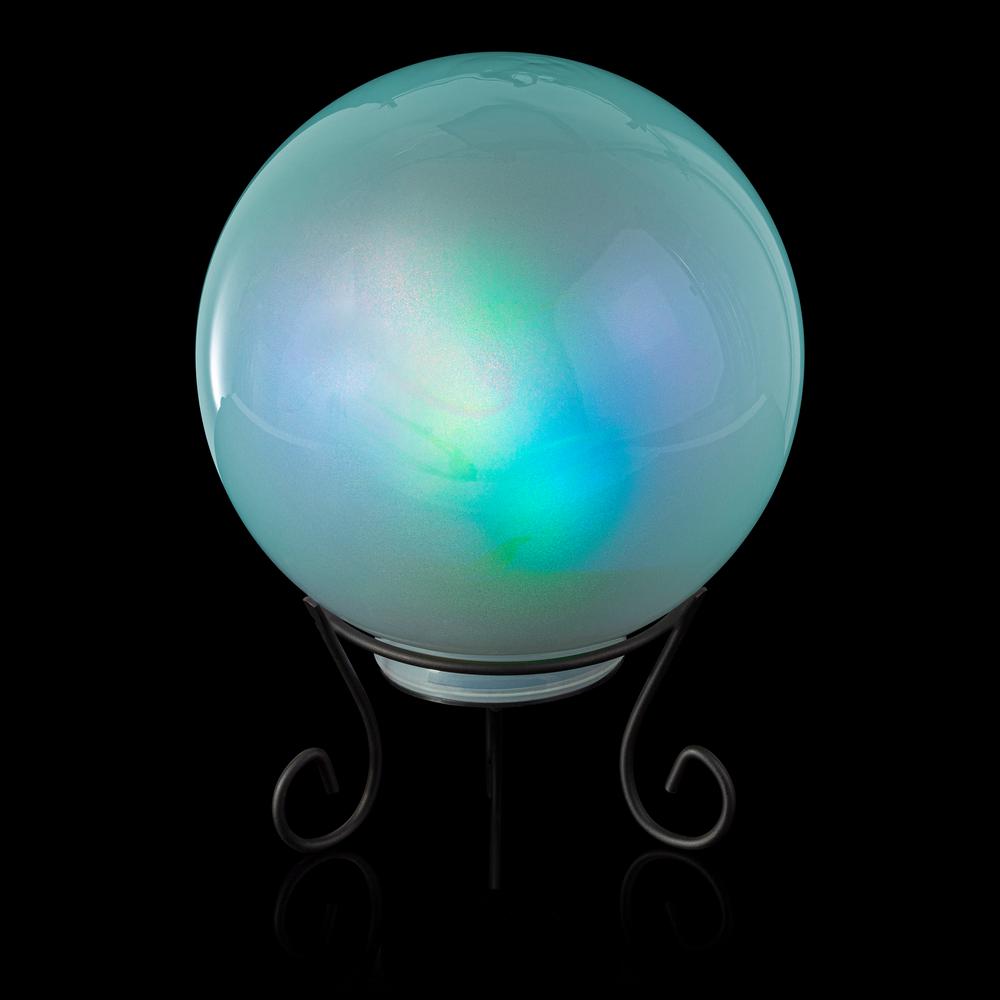 White Glass Gazing Globe with Color Changing LED Lights
