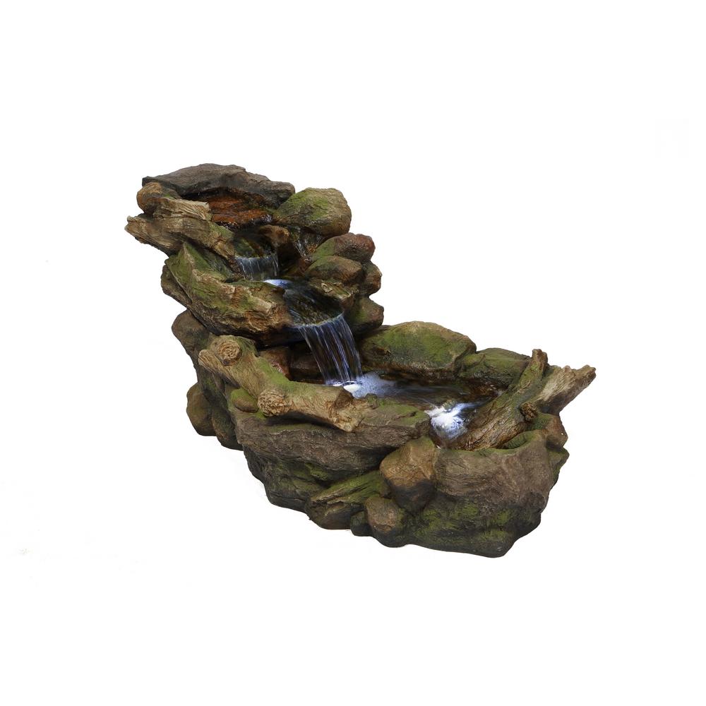 Cascading Stone River Fountain with Cool White LED Lights