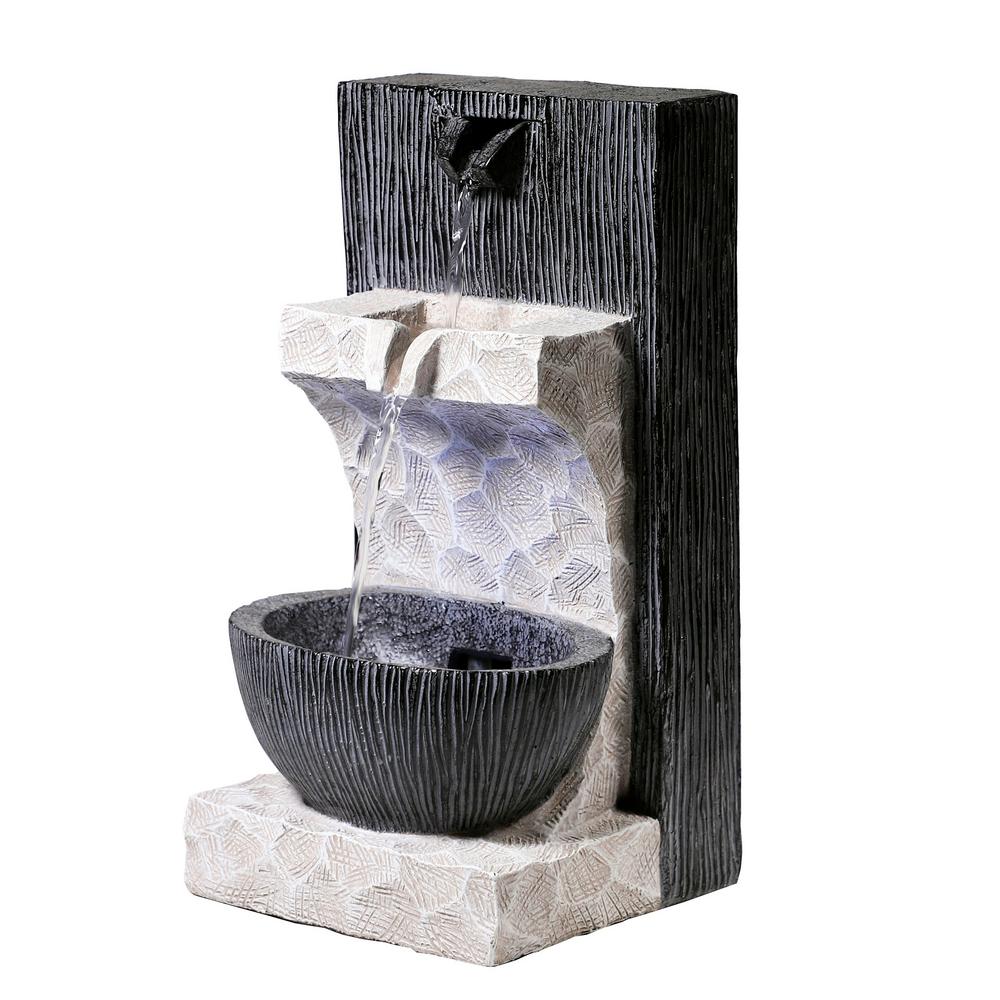 Black and White Modern Cascading Fountain with LED Lights