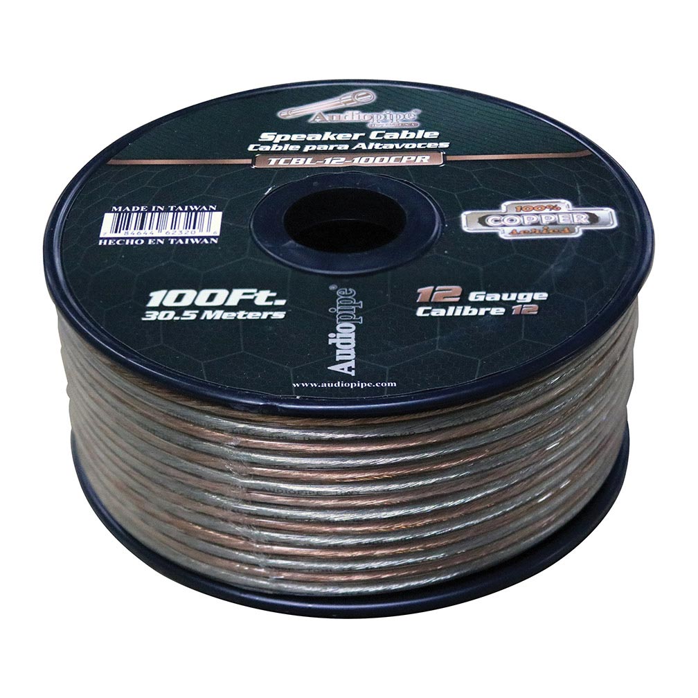 Audiopipe 12 Gauge 100% Copper Series Speaker Wire - 100 Foot Roll - Clear PVC Jacket