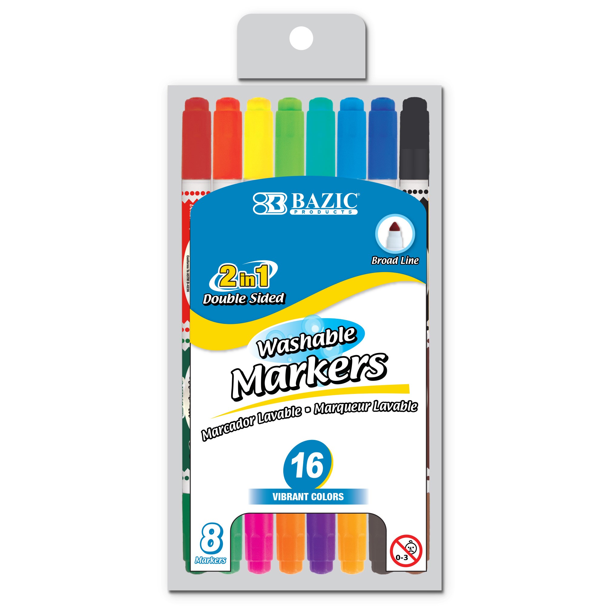 Washable Markers, Double-Tip, 16 Colors, 8 Markers