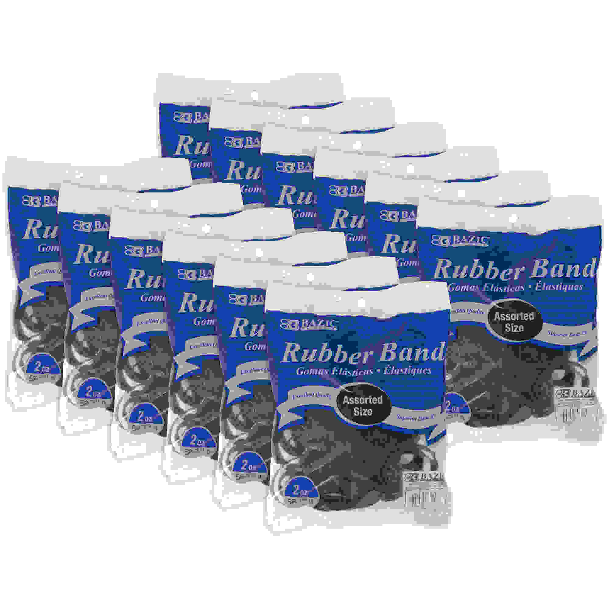 Rubber Bands, Assorted Sizes, Black, 2 oz./56.70 g Per Pack, 12 Packs