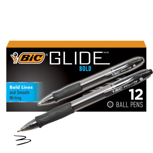 Glide Bold Retractable Ball Point Pen, Bold Point (1.6mm), Black, 12-Count