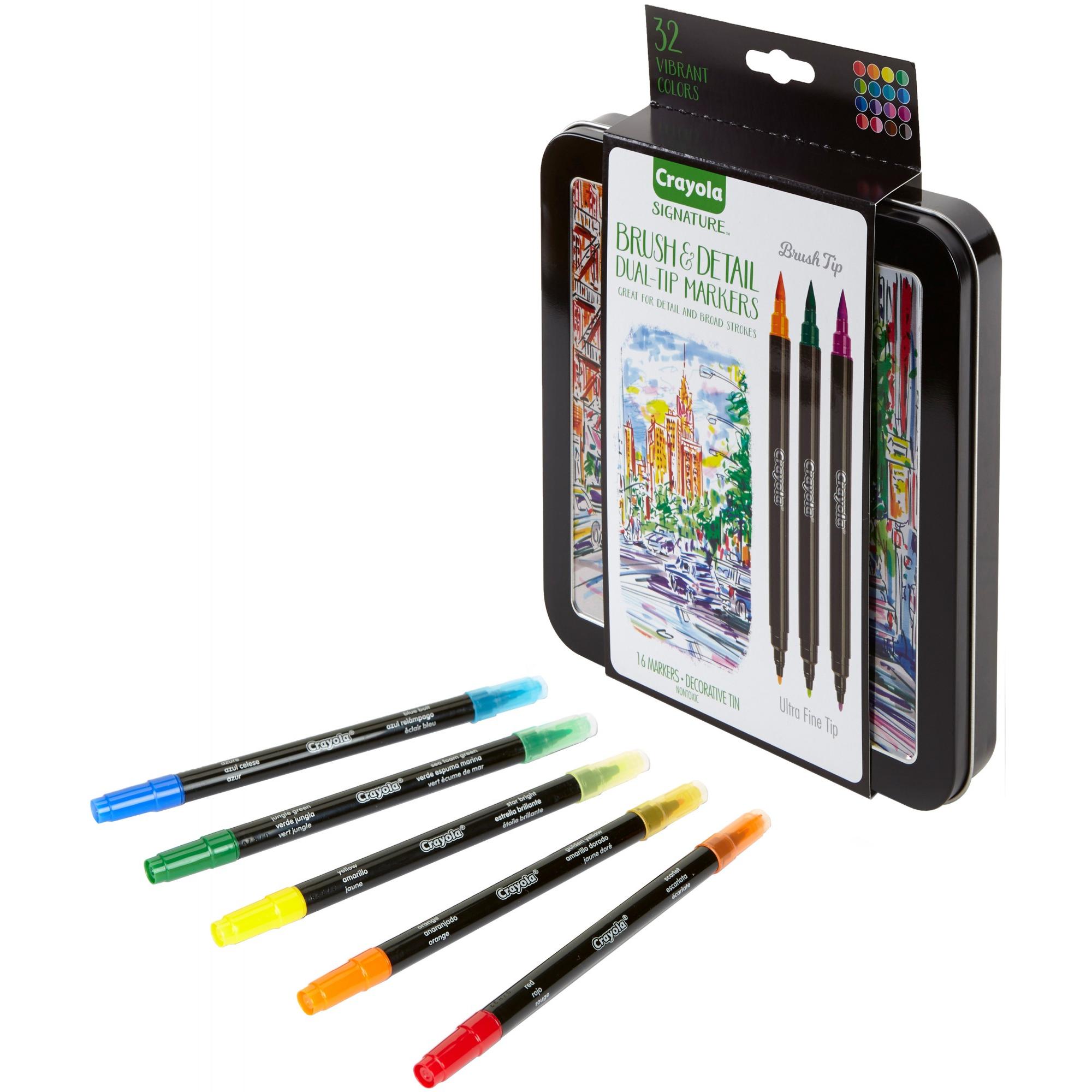 Brush & Detail Dual Ended Markers, X-Fine Brush/Bullet, Assorted Colors, 16/ST
