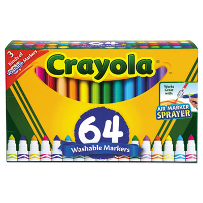 Broad Line Washable Markers, Broad Bullet Tip, Assorted Colors, 64/Set