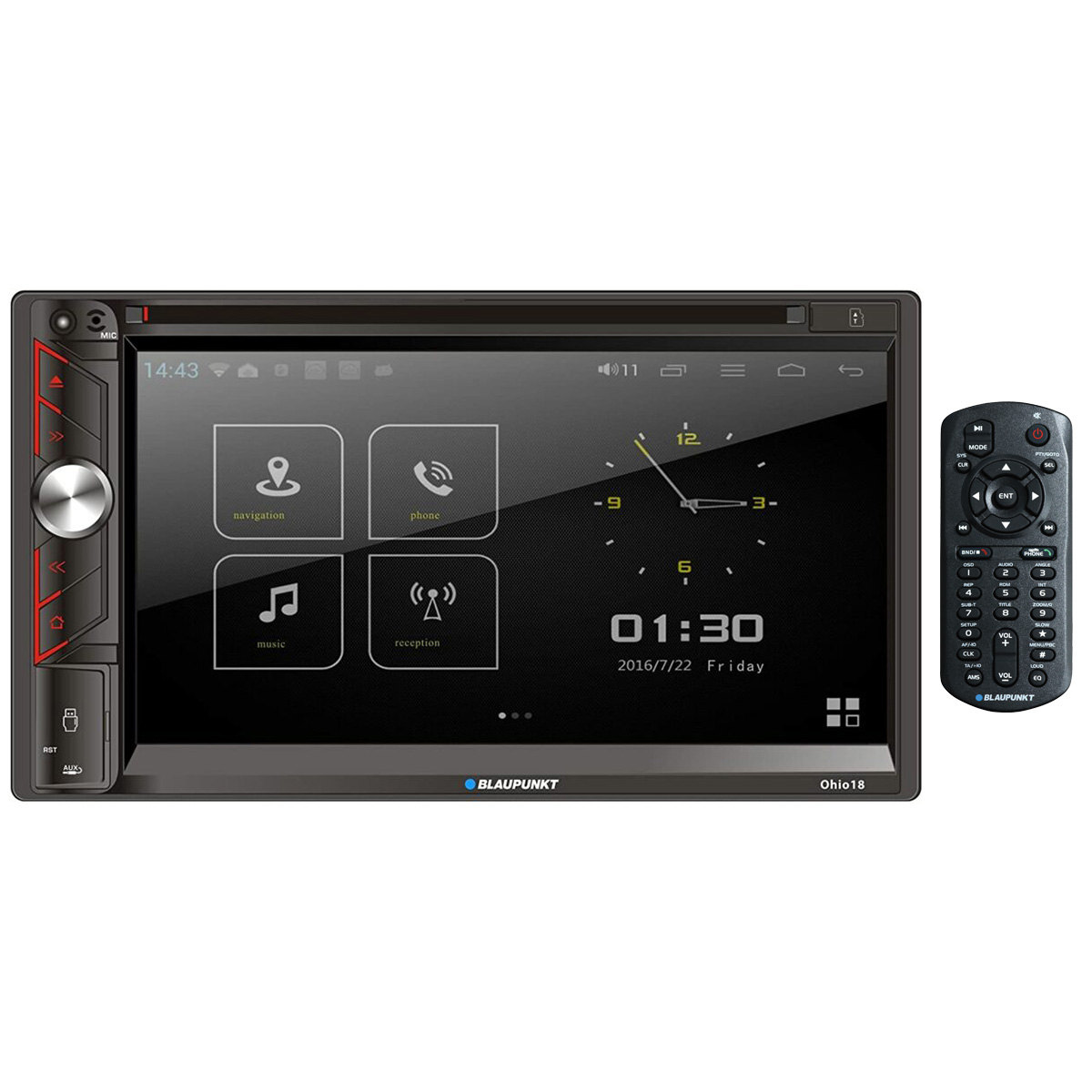 Blaupunkt 6.9Gǥ Double DIN Fixed Face Touchscreen DVD Receiver with Bluetooth Mirror-Link and Remote