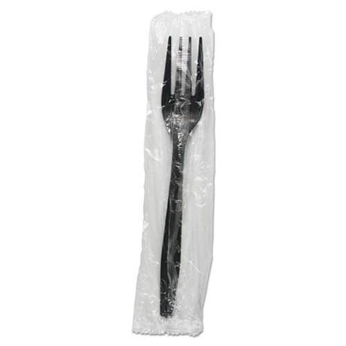 Heavyweight Wrapped Polypropylene Cutlery, Fork, Black, 1000/Case