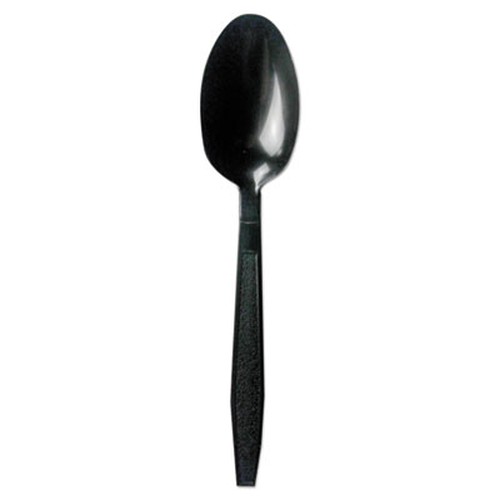 Heavyweight Polypropylene Cutlery, Teaspoon, Black, 1000/Case